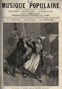 Marie Justine Benoite Duronceray, kallad Madame Favart, och Rochart (Rochard) i "Servante Maitresse" (Serva padrona) av Pergolese (Giovanni Battista Pergolesi) - gravyr i "" Popular Music""" berömda veckotidning - 1882 av Unknown artist
