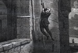 Masers De Latude flyr från Bastille - Escape de la Bastille av Jean Henry, dit Danry, dit Masers de Latude (1725-1805) - gravyr i ""Dictionnaire populaire illustrious"" - 1864 - av Joseph Decembre och Edmond Allonier - av Unknown artist
