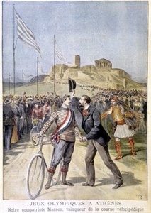 Masson vinnare av det velocipediska loppet vid de olympiska spelen i Aten - i "" Le Petite Journal"" av 1896-04-26 av Unknown artist