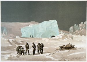 Män och släde på isen - i "" The shores of the polar sea, an Arctic expedition narration"", av Dr Edward Moos, Marcus Nard & Co, London av Unknown artist
