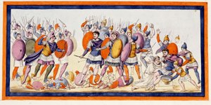 Menelas (till höger), en grekisk krigare har precis sårats av en pil från en allierad till trojanerna. Iliaden, sång IV. Gravyr från slutet av 1700-talet. av Unknown artist
