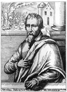 Michel Servet (Michel de Villanueva) (1511-1553), spansk läkare och teolog. Gravyr av Unknown artist