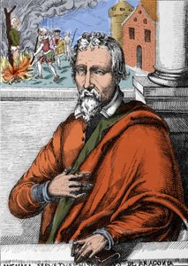Michel Servet (Michel de Villanueva) (1511-1553), spansk läkare och teolog. Gravyr av Unknown artist