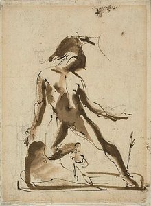 Mytologisk figur: Akilles med lejonskinn (recto); Skisser av figurer (verso) av Unknown artist