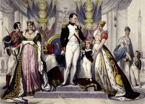 Napoleondynastin från 1804 till 1815. Josephine, Napoleon I, kung av Rom, Mary Louise. Gravyr av 1800-talet. av Unknown artist