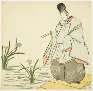 Narihira vid Yatsuhashi-bron av Unknown artist