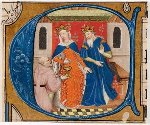 Nehemja inför kung Artaxerxes, initialt "C" från en bibel av Unknown artist