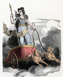 Nordisk mytologi: Frigga - Nordisk mytologi: gudinnan Freyja i sin vagn drar av katter