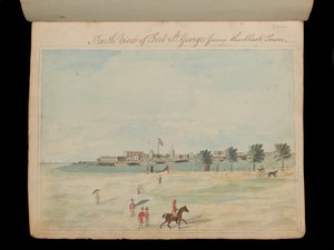 North View of Fort St George som vetter mot den svarta staden’, ca 1800 (akvarell) av Unknown artist