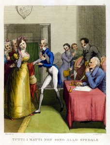 "Alla dårar är inte på sjukhuset." Illustration från en samling ordspråk från 1700-talet av Unknown artist