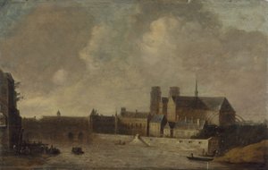 Notre-Dame och ärkebiskopspalatset, sett från Quai de la Tournelle, ca 1640, nuvarande 4:e arrondissementet, mellan 1635 och 1645 (olja på trä) av Unknown artist