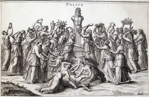 Erbjudanden från kvinnor till guden Priape (Priapos), den asiatiska guden av fecondite, som kom till Grekland. Platsen för tillbedjan av Lampsaque. av Unknown artist