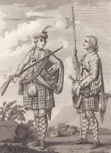 Officer (vänster) och sergeant för 42nd Highlanders—the Black Watch—ca 1750 (gravyr) av Unknown artist