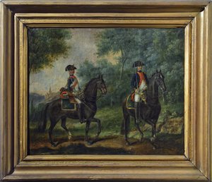 Officer och soldat vid Mestre de Camps regemente 1790, sent artonde århundradet (olja på duk) av Unknown artist