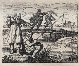 Gamla ordspråk: tillfället är skalligt bakifrån - gravyr 1700-tal av Unknown artist