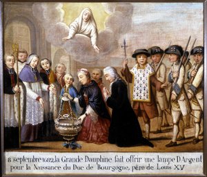 Den 8 september 1682 erbjöd den stora delfinen en silverlampa för födelsen av hertigen av Bourgogne (Louis de France) av Unknown artist
