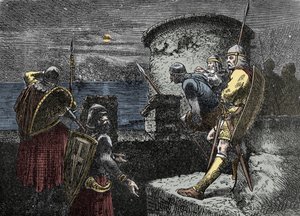 På utkik efter nordmän - varegue-vakten (Varangian) observerar horisonten bakom befästningarna av Unknown artist