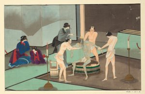 En av sexton scener av en mans död och begravning av Unknown artist