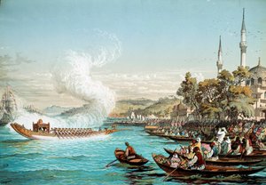 Osmanska riket: maritim fest i Konstantinopel. Litografi från 1800-talet. Library of Decorative Arts, Paris av Unknown artist