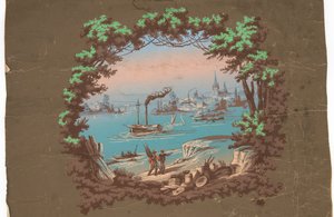 Overdoor med Harbour Scene av Unknown artist