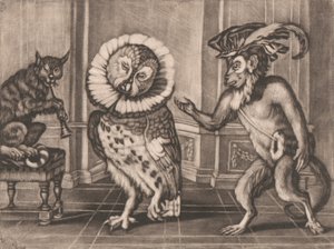 Owl, Monkey and Cat från Mezzotintoes av Smith, Vol. III av Unknown artist
