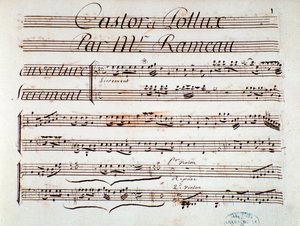 Sida med partitur av Castor et Pollux, lyrisk tragedi av Rameau (1737) av Unknown artist