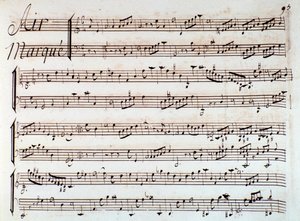 Sida med partitur av Castor et Pollux, lyrisk tragedi av Rameau (1737) av Unknown artist