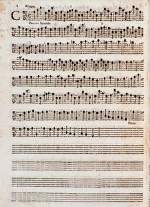 Sida med partitur av "" Concerti a cinque, Op. 5”” av Tomaso Albinoni av Unknown artist