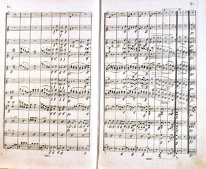 Sida av den första tyska upplagan av partituret till Symphony n. 1 i C-dur av den tyske kompositören Ludwig van Beethoven (1770-1827) (1799-1800). Bonn av Unknown artist