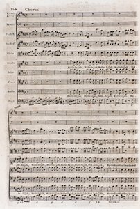 Sida med partituren för refrängen "" Hallelujah"" i "The messiah"" (The messiah) av den naturaliserade engelske tyske kompositören George Frederick Handel (Georg Friedrich Handel) av Unknown artist