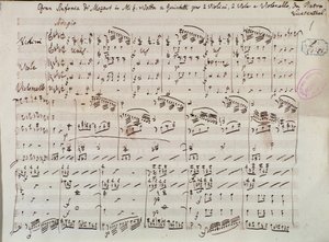 Sida med notbladen till Symphony concertante för violin och viola i Ess, av Mozart, Lichtenthal version av Unknown artist