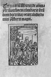 Sida i tredje volymen av "" De Anima"" (Från själen) av den grekiske filosofen Aristoteles (384-322 f.Kr.) kommenterad av Albert den store (1200-talet). 1520 av Unknown artist