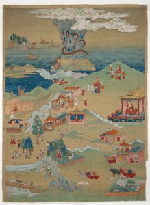 Målad banderoll (Thangka) med fem moraliska berättelser från Avadana Kalpalata Jataka av Unknown artist