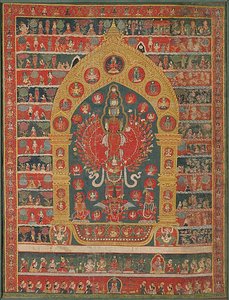 Målad banderoll (Thangka) av Avalokiteshvara-inkarnationen av regnguden Rato Matsyendranatha av Unknown artist