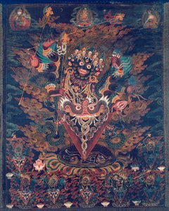 Målad fana (Thangka) med Guru Dragpur, en vredgad form av Padmasambhava av Unknown artist