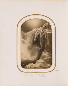 [Målning av ett fruset vattenfall] av Unknown artist