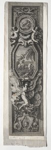 Panel med vinjett av flygning till Egypten av Unknown artist