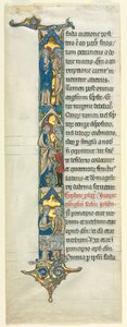 Delblad från en latinsk bibel: Inledande I[n principio] med äktenskapet i Kana av Unknown artist