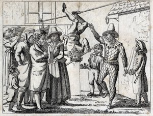 Fest i byn: spel och förklädnader. Gravyr sent 1700-tal. Privat samling. av Unknown artist