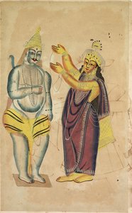 Parvati placerar en bröllopsgirland på Shiva (recto) av Unknown artist