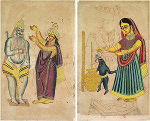 Parvati Placera en bröllopsgirland på Shiva (recto); Yasoda kärnande smör (verso) av Unknown artist