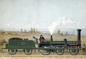 Passagerarlokomotiv och kolvagn av Strasbourg Railway (Crampton-systemet) av Unknown artist