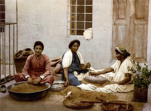 Bönder som gjuter vete i Jerusalem. Photochrome sd. mellan 1890-1900. av Unknown artist