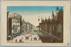 Peep-show, torget i Markuskyrkan och det stora torget som avslutas av kyrkan St. Geminian i Venedig av Unknown artist