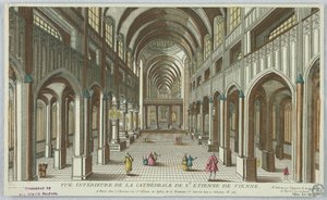 Peep-show, inre vy av katedralen St. Stephen i Wien; Chereau - Han lagrar också alla typer av papper i rullar av Unknown artist