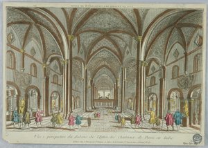 Peep-show, perspektivvy från insidan av den kartusiska kyrkan i Pavia i Italien av Unknown artist