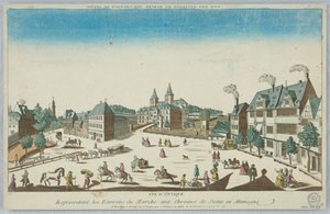 Peep-show, optisk vy som representerar omgivningen av Stetin Horse Market i Tyskland av Unknown artist
