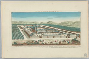 Peep-show, utsikt över staden Richelieu i Poitou byggd av storkardinalhertigen av Richelieu, i slutet av Parteres de Sougid och Superb Chateau de Richelieu de la Conduitte, nr 147 av Unknown artist