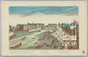 Peep-show, optisk vy som representerar Pont Marie och Pont Rouge i Paris, nr 66 av Unknown artist