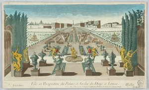 Peep-show, utsikt och perspektiv på dogens palats och trädgård i Venedig, Giardino, Gartea, 12 av Unknown artist